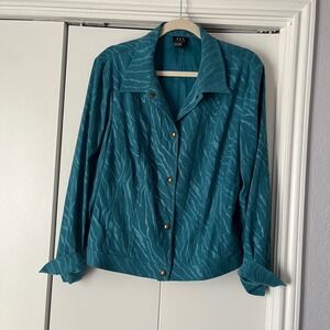 RQT Petite Teal Zebra Print‎ Button Front Jacket Womens PXL Animal Print Blazer